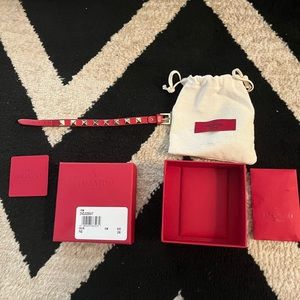 Authentic Valentino rockstud bracelet! Red leather! Gold studs! Bag! Box jewelry
